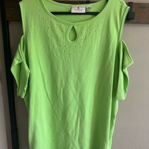 Quacker Factory Lime Green Short Sleeve Top with Stone Embellishments